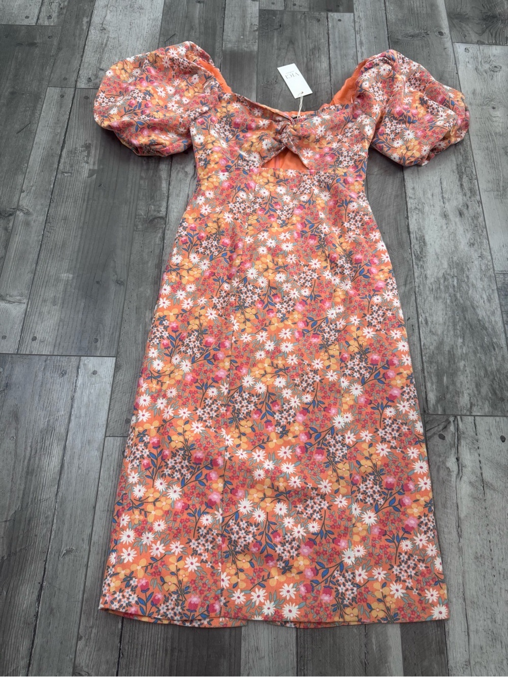 Vici Cut Out Sleeveless Dress Floral Puff Linen Blend Short Sleeve Small NEW NWT - Picture 3 of 9